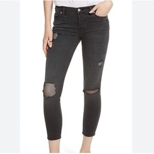 Free People Fishnet Distressed Skinny Jeans